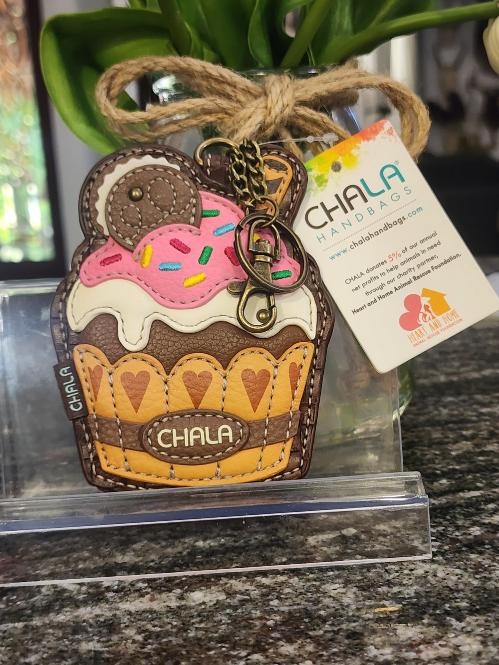 Chala Brown Woven Cupcake Charm Keychain with Coin Purse.